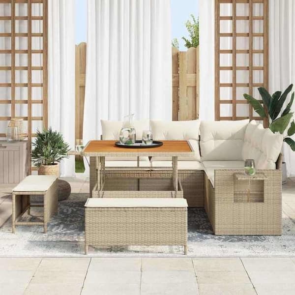 Maison Exclusive - 8 osan beige polyrottinkinen puutarhakalustesetti