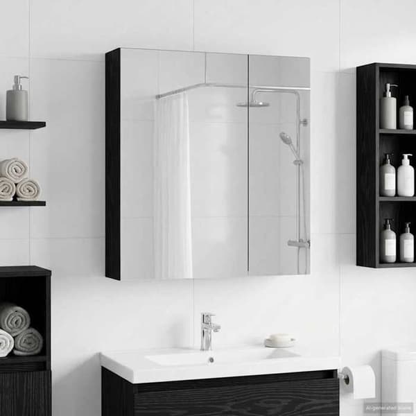 Maison Exclusive - Badeværelsesspejlskab i sort eg 60 x 14,5 x 70 cm