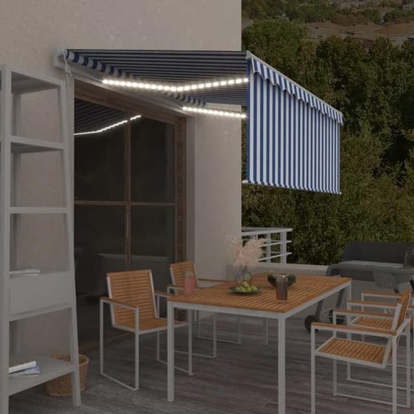 Fällbart tak - EXKLUSIVT HUS - 3 x 2,5 m - Motoriserat - Vindsensor - LED-belysning Blå/vit