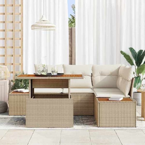 Maison Exclusive - 5 osan beige polyrottinkinen puutarhakalustesetti beige