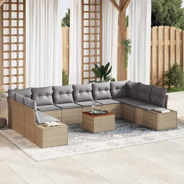 Maison Exclusive - 11-delars trädgårdsoff-set i beige och ljusgrå beige