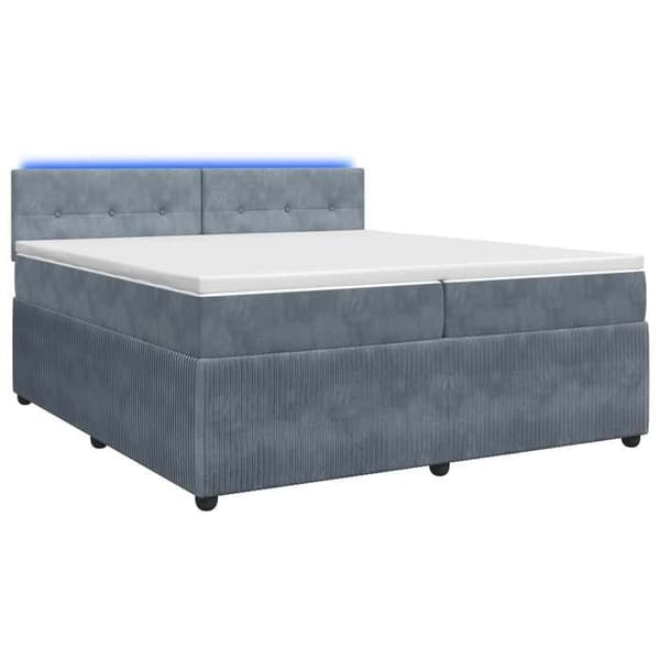 Sängram med madrass - EXKLUSIV HEM - Boxspring säng - Mörkgrå sammet - 200 x 200 cm - Inbyggd LED Mörkgrå