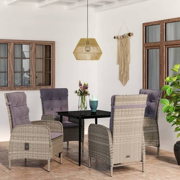 Maison Exclusive - Puutarhakalusteryhmä ja tyynyt 5 kpl Harmaa/musta