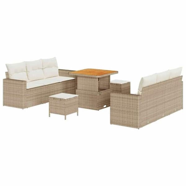 Maison Exclusive - 9 osan beige polyrottinkinen puutarhakalustesetti