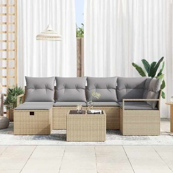 Lounge-soffor - MAISON EXCLUSIVE - 7-delars set - 6 platser - Polyrotting & stålram - Modulär design Neutrala färger