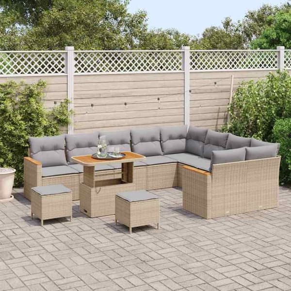 Maison Exclusive - 12 osan puutarhakalustesarja, beige polyrottinki