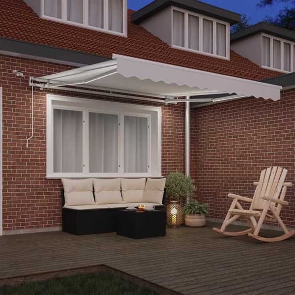 Fällbart tak - EXKLUSIVT HUS - 350 x 250 cm - Polyester - Motoriserat (fjärrkontroll) - LED-belysning Vit