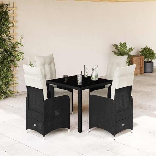 Maison Exclusive - Havebistro sæt 5 dele med sorte puder i poly rattan Svart
