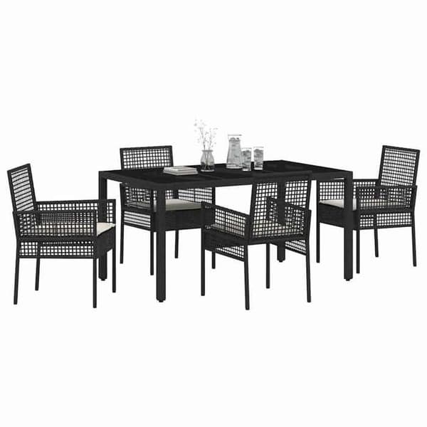 Havemøbel sæt - MAISON EXCLUSIVE - 5 dele - Sort - Poly rattan - Tempereret glas bordplade Svart
