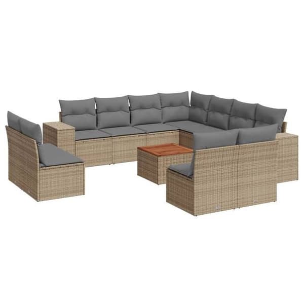 Maison Exclusive - Trädgårdsmöbler med kuddar 12 delar beige flätad resin