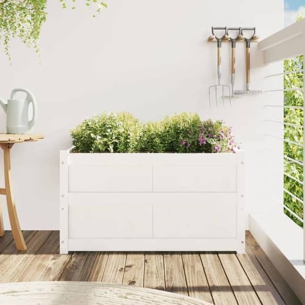Jardiniär - EXKLUSIVT HUS - 90x50x50 cm - Massivt furu - Vit - Rektangulär Vit