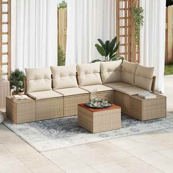 Maison Exclusive - 6-delars trädgårdsoffset i beige polyrotting beige