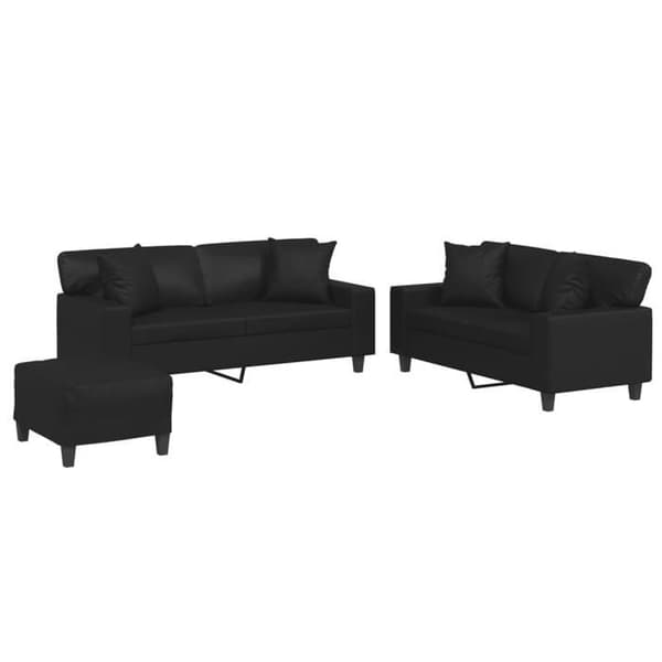 Maison Exclusive - Sæt af 3 sofaer med sorte kunstlæderpuder