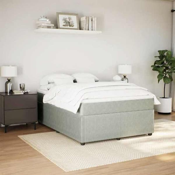 Maison Exclusive - Seng solid bund med socker og madras Grå 160x200cm Velour