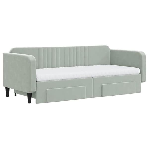 Vuodesohva - MAISON EXCLUSIVE - Daybed - Vaaleanharmaa sametti - 90x200 cm - 2 laatikkoa ljusgrått
