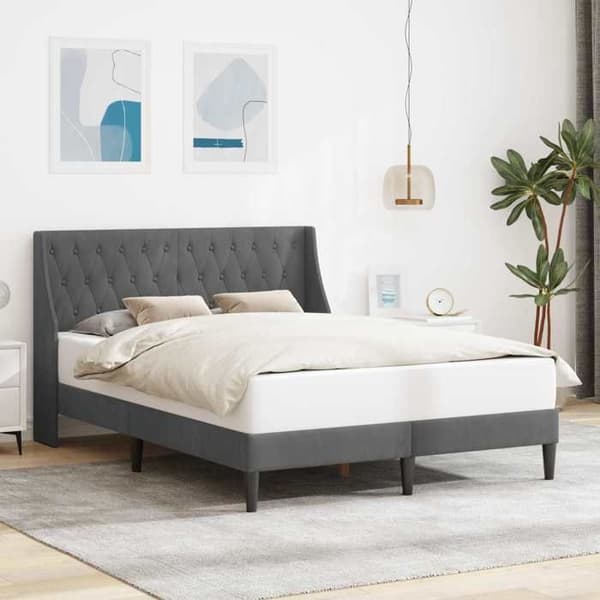 Sengestel - EKSKLUSIV HUS - Stel med hovedgærde - Luksus velour - 140 x 200 cm - Mørkegrå Mörkgrå