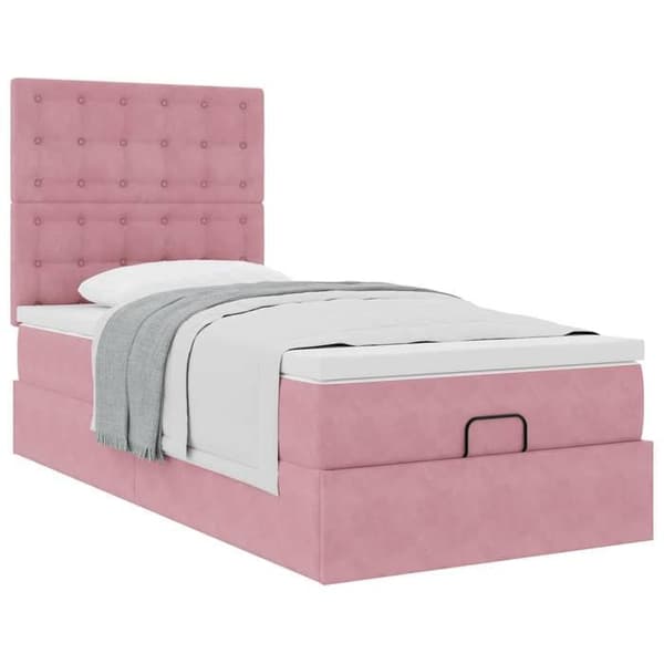 Ottoman sengestel - Eksklusiv Hus - Velour - 80x200 cm - Hydraulisk opbevaring rosa
