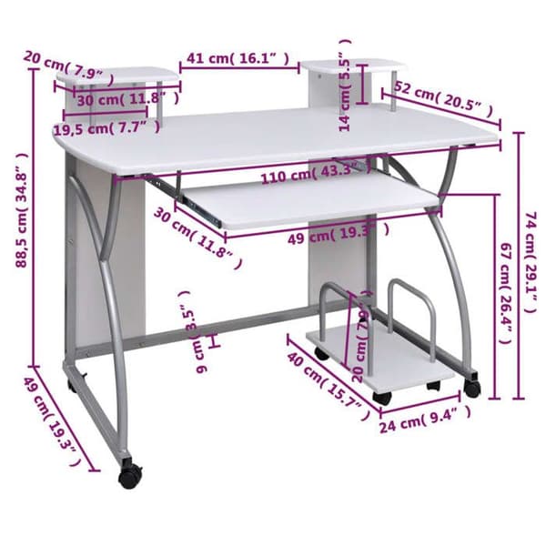 Maison Exclusive - Vit datorbord 110x52x88,5 cm Ingenjörsträ Vit