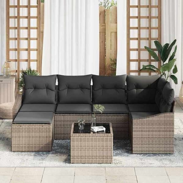 Lounge-soffor - MAISON EXCLUSIVE - Modulär - Ljusgrå - 7-delat set - UV-beständig poly rattan Ljusgrått