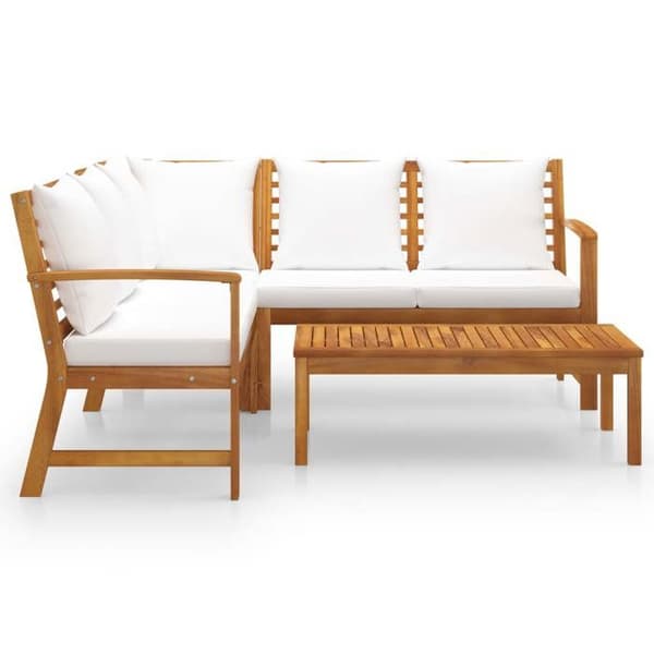 Maison Exclusive - Havegruppe 4 stk med cremefarvede puder i solid akacietræ