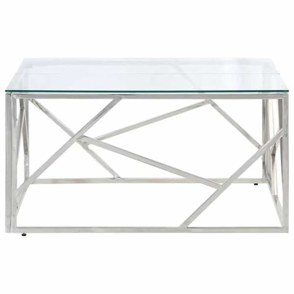 Bord - EKSKLUSIV HUS - 80 cm - Rustfrit stål - Tempereret glasplade - Sølvfarvet Silver