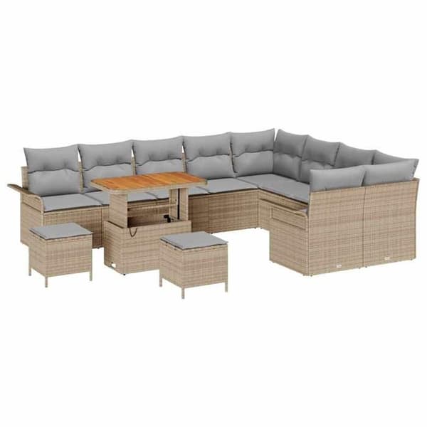 Trädgårdsmöbelset 12 delar - EXKLUSIVT HEM - Modulär - Beige - Polyrotting - Justerbart bord beige