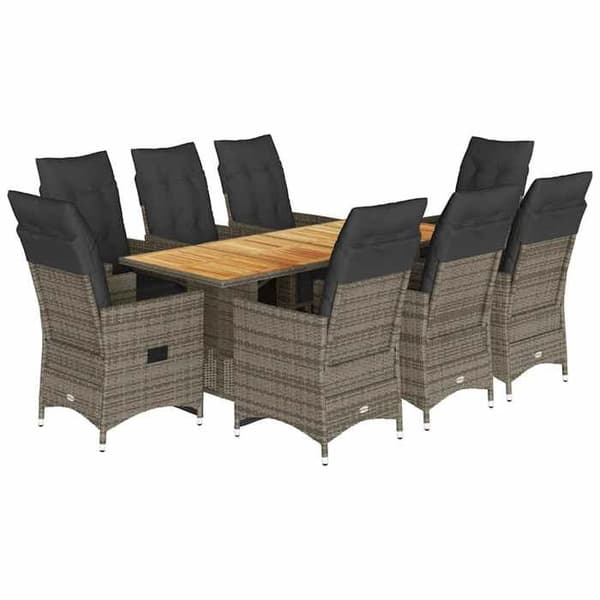 Maison Exclusive - 9 stk. havebistro sæt med grå puder i poly rattan Grå
