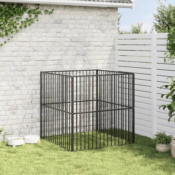 Eksklusivt Hus - Hundepark 4 paneler sort galvaniseret stål Svart