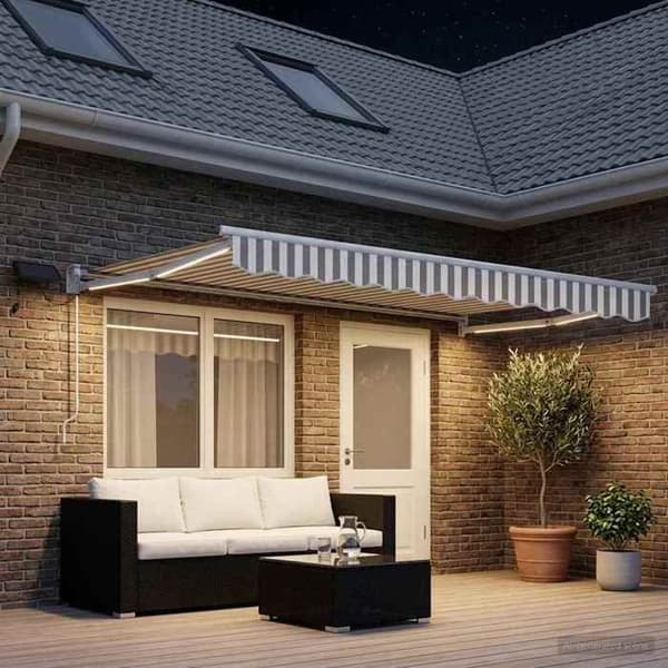 Maison Exclusive - Manuell markis med solenergi LED 4,5 x 3 m Ljusgrå och vit