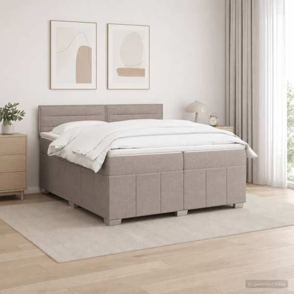 Maison Exclusive - Boxspring seng med madras Taupe 200 x 200 cm Stof