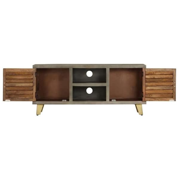 Maison Exclusive - Solid mangotræ TV-møbel i grå med messing 110x30x48 cm Grå