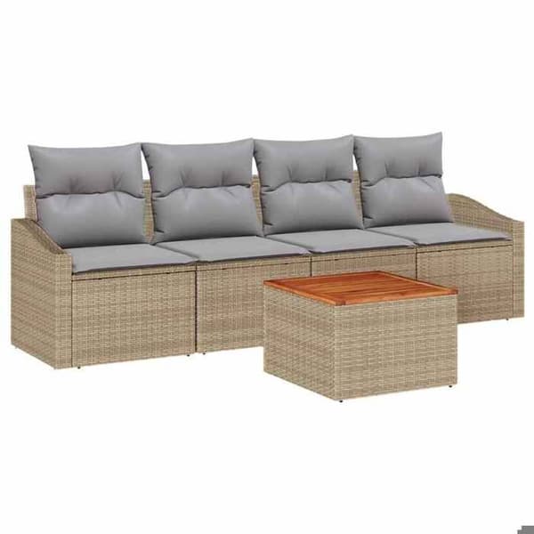 Maison Exclusive - 5-delars trädgårdsoff-set i beige och ljusgrå polyrotting
