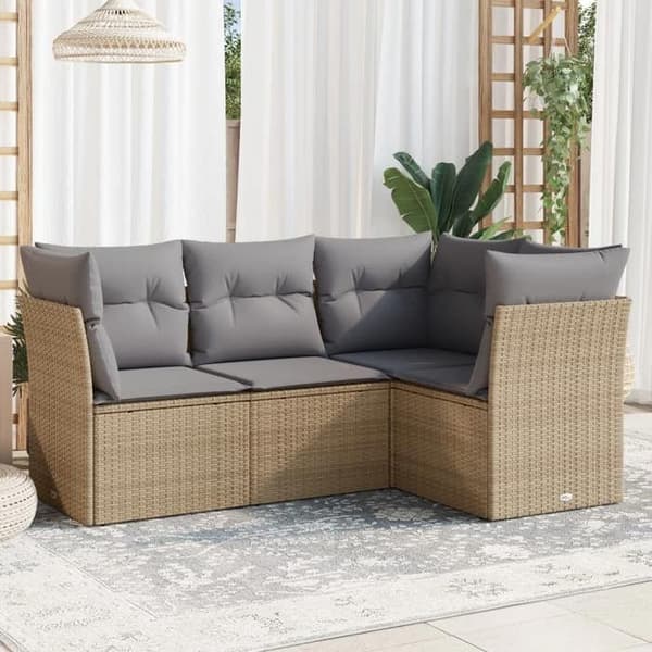 Maison Exclusive - Trädgårdsmöbler med kuddar 4 delar beige flätad resin