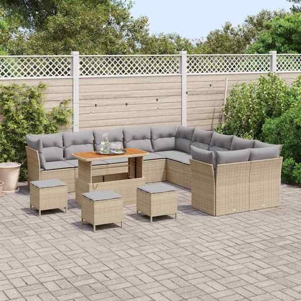 Maison Exclusive - 14-delars trädgårdsoff-set i beige polyrotting