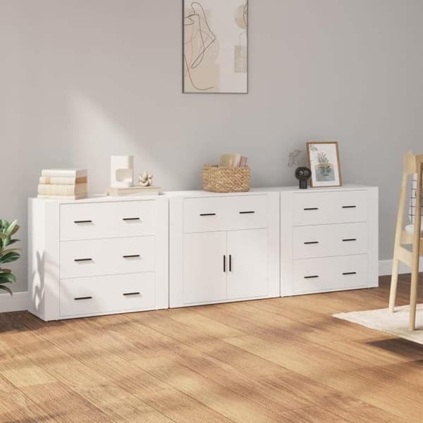 Maison Exclusive - 3 stk. Buffet Hvid Ingeniørtræ Vit