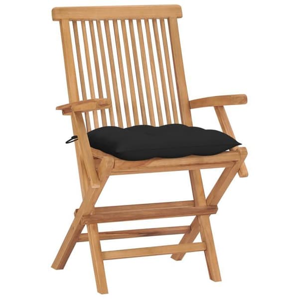 Maison Exclusive - Fällbara stolar med svarta kuddar 4 st massiv teak Svart (kuddar)