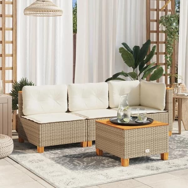Maison Exclusive - U-formad trädgårdsoffa med beige kuddar i flätad resin