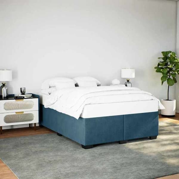 Sengestel - EKSKLUSIV HUS - 140x200 - Blå velour - Inkluderet lamelbund - Robuste ben Blå