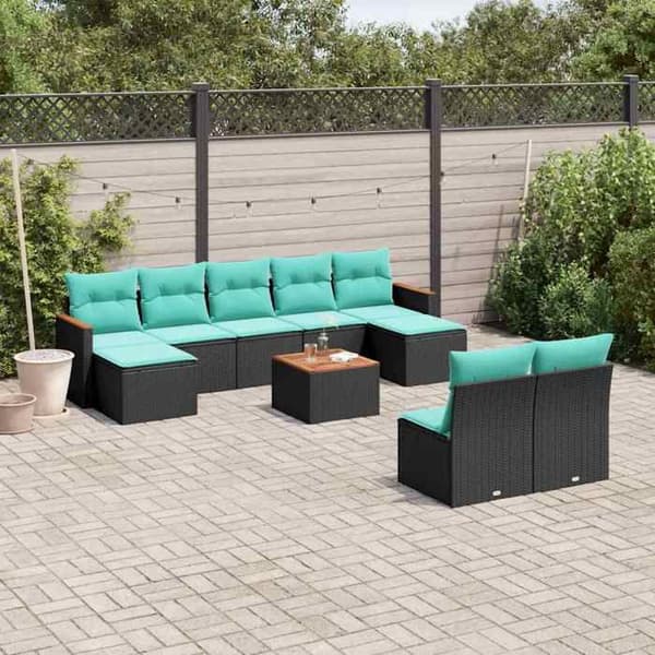 Maison Exclusive - 10 stk. have-sofa sæt med sorte puder i flettet harpik