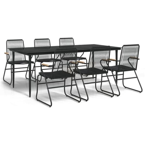 Havemøbel sæt - EKSKLUSIVT HUS - Rattan PVC - Sort - 7 dele - Stålramme Svart