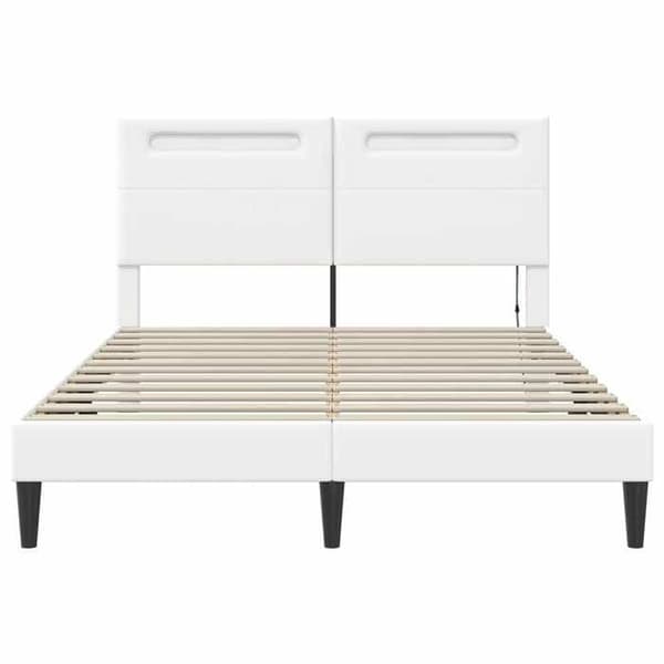 Sengestel - EKSKLUSIV HUS - 140 x 190 cm - Kunstlæder - Multifarvede LED-striber - USB-strømforsyning Vit