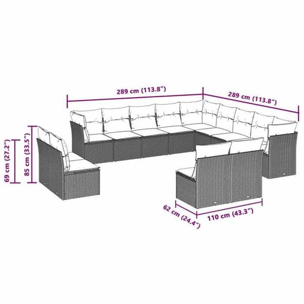 Maison Exclusive - Trädgårdsmöbler med kuddar 13 delar ljusgrå flätad resin