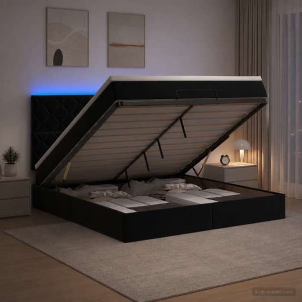 Lysende seng - EKSKLUSIV HUS - Velour - Sort - 140 x 190 cm - Indbygget LED Svart