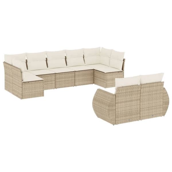 Maison Exclusive - Trädgårdsmöbler med kuddar 9 delar beige flätad resin