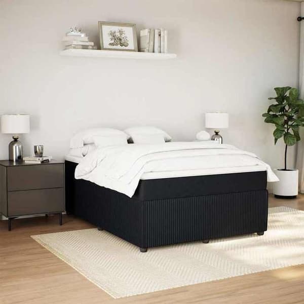 Maison Exclusive - Seng med lameller og madras Sort 140x200 cm Velour
