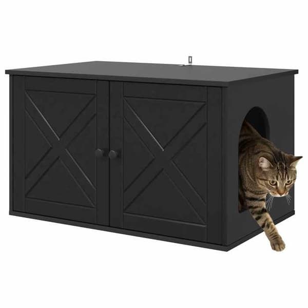 Kattemiljø - EKSKLUSIVT HUS - 85 x 55 x 50,5 cm - Sort - Ingeniørtræ - Rektangulær Svart