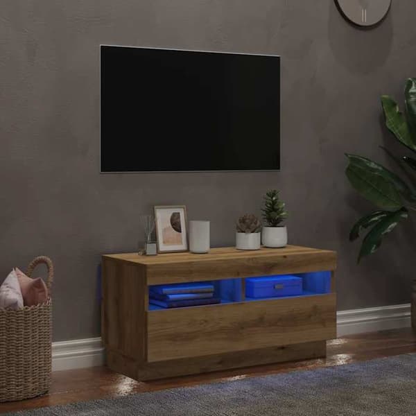 Maison Exclusive - TV-møbel med LED-lys, håndlavet egetræ, ingeniørtræ