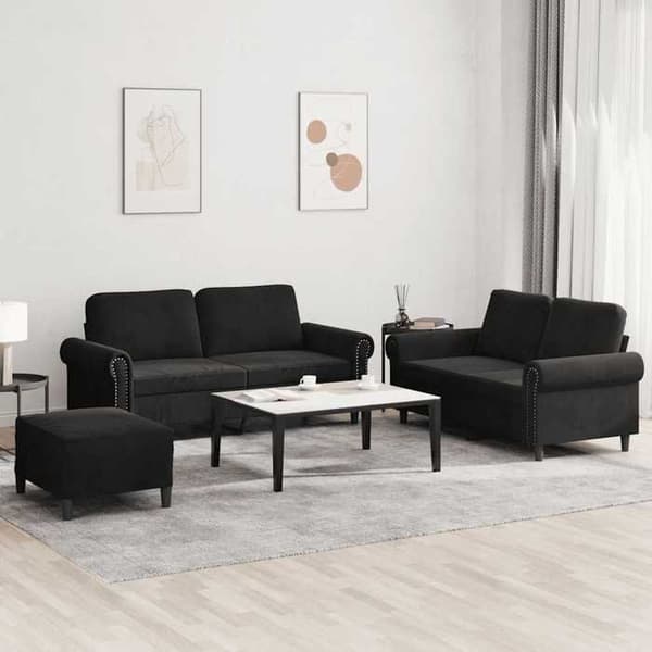 Maison Exclusive - 3 kpl:n sohvasetti tyynyillä, musta sametti