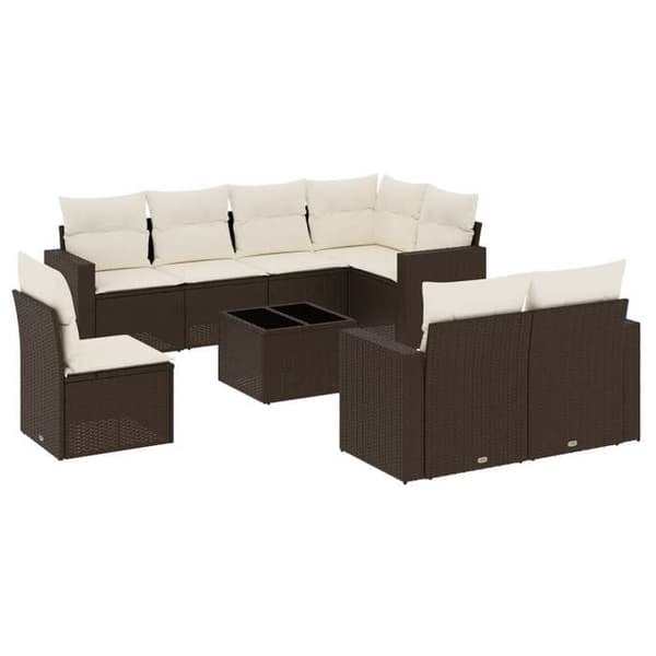 Maison Exclusive - Trädgårdsmöbler med kuddar 9 delar brun flätad resin