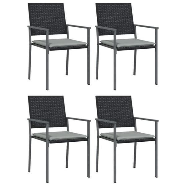 Puutarhatuoli - Maison Exclusive - 4 kpl - Musta polyrottinki - Harmaa tyyny